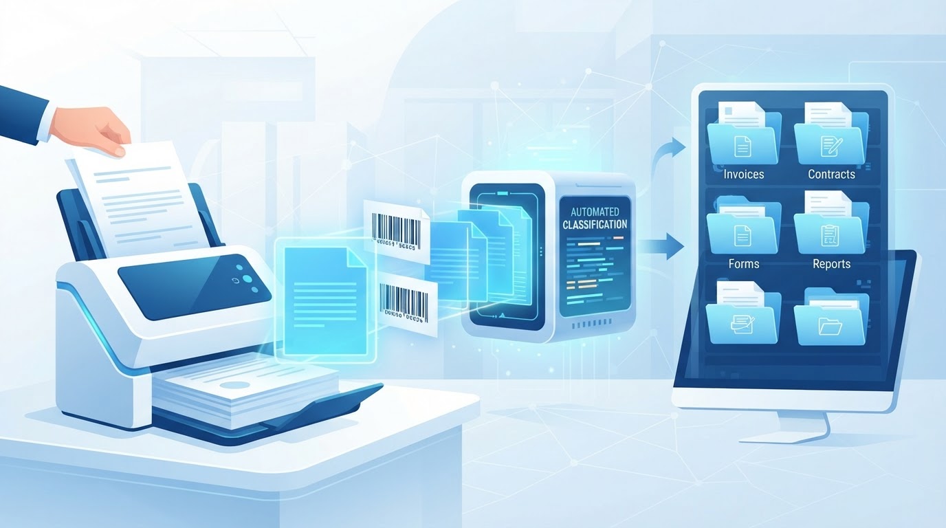 Barcode document separation workflow for scanned business documents